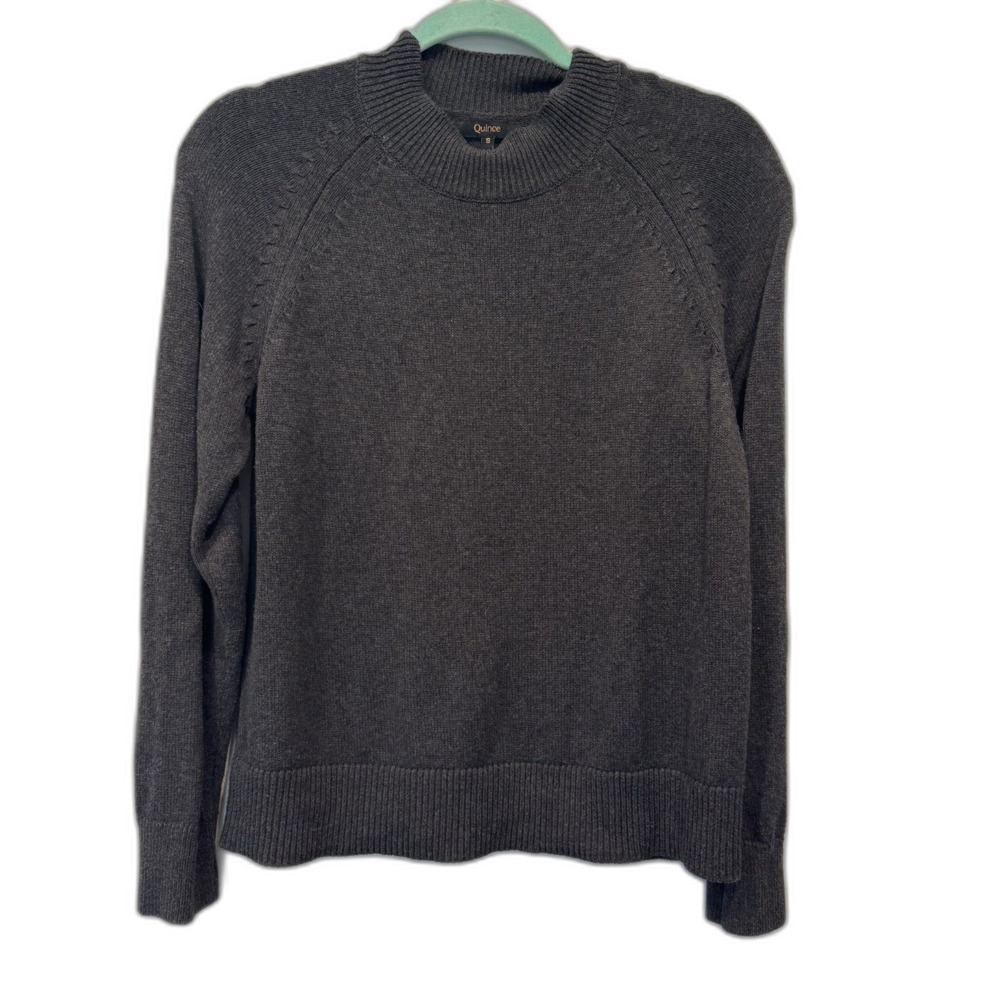 Quince Sweater 100% Organic Cotton Mockneck Raglan Knit Charcoal Women sz Small
